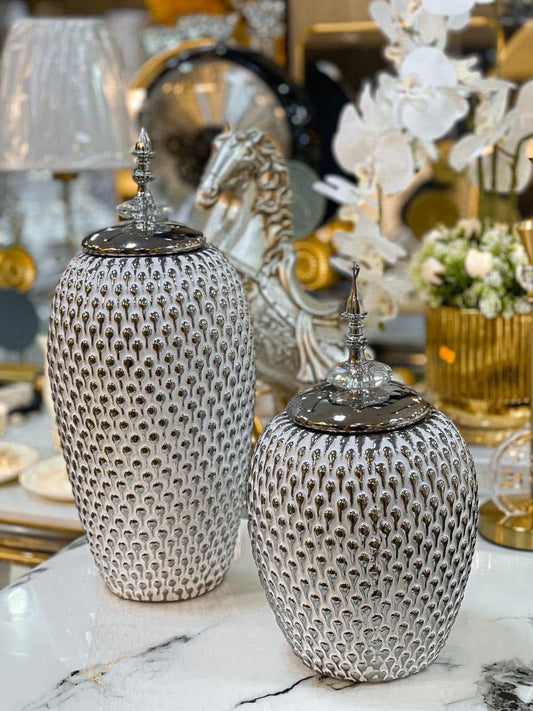 Teardrop silver jar set