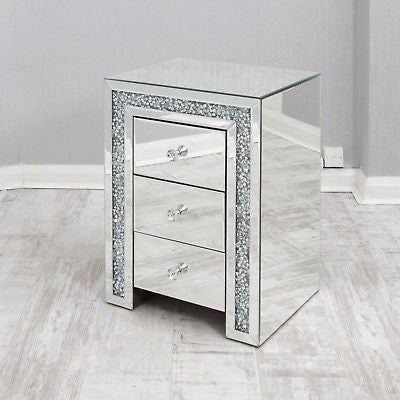 Diamond Mirror 3 Drawer Pedestal Border – Set of 2
