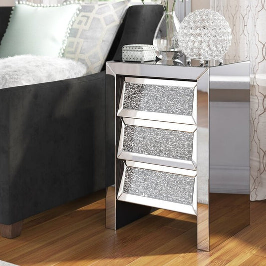 Diamond Mirror 3 Drawer Pedestal Knobless – set of 2