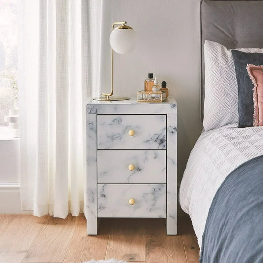 Marble effect bedside pedestal