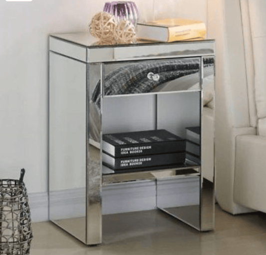 Miami Mirror Pedestal 1 Drawer -Set of 2