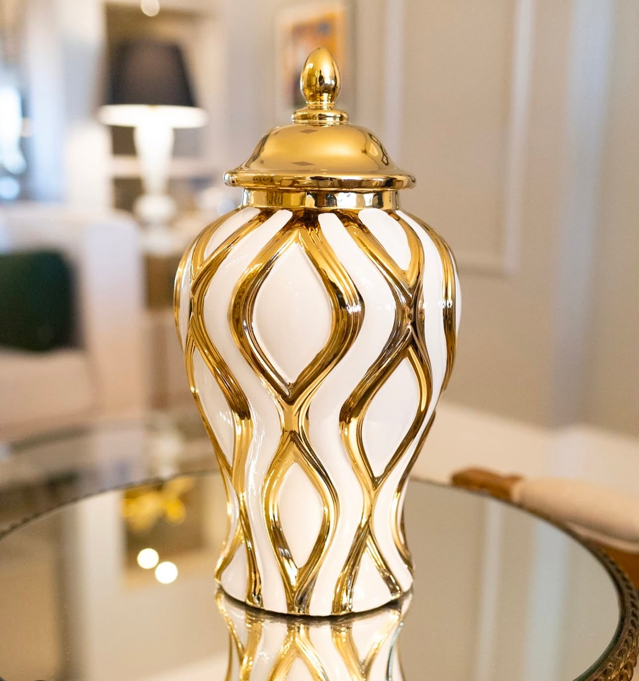 Gold stripe 2 ginger jar set