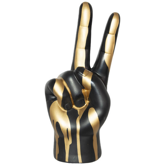 Black and gold peace sign hand ornament