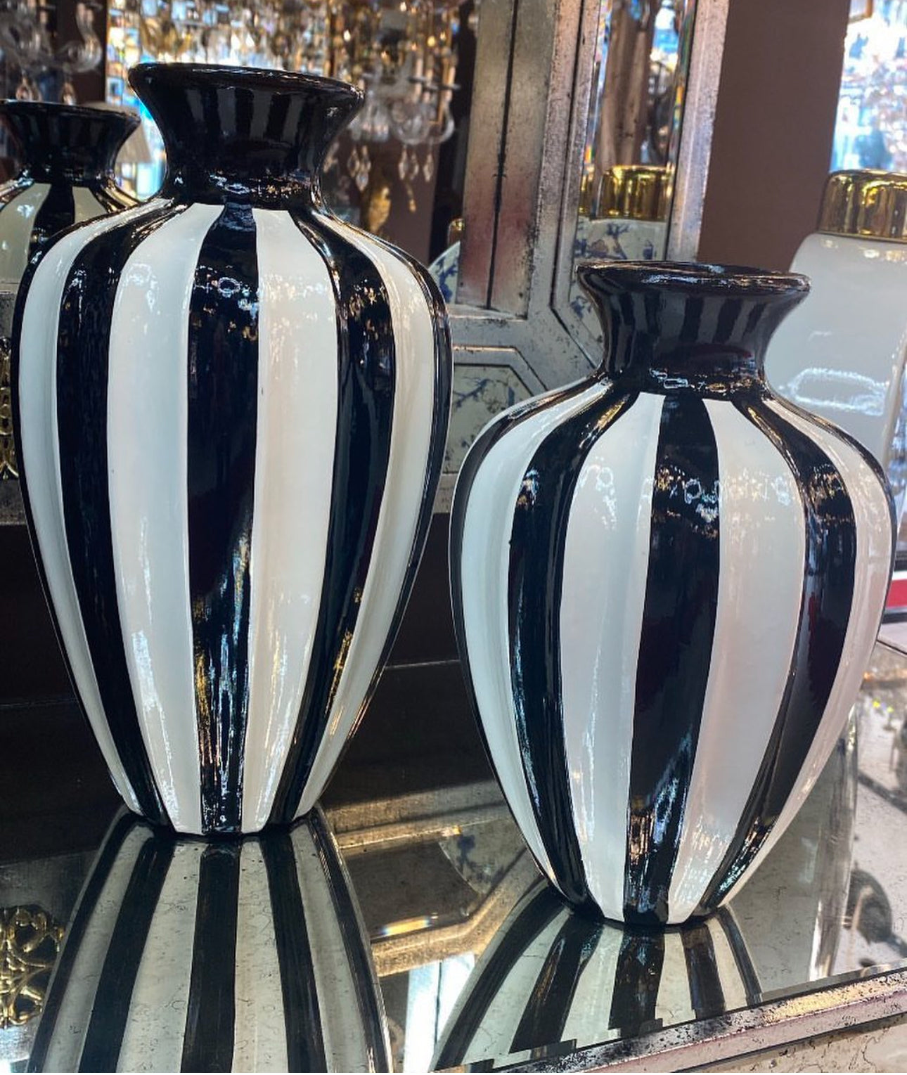 Black and white striped jar set