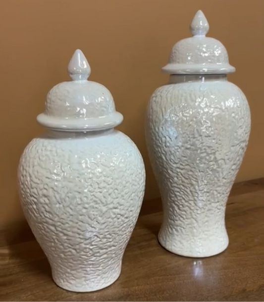 Textured white ginger jar set