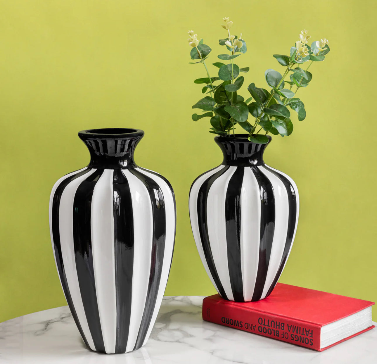 Black and white striped jar set