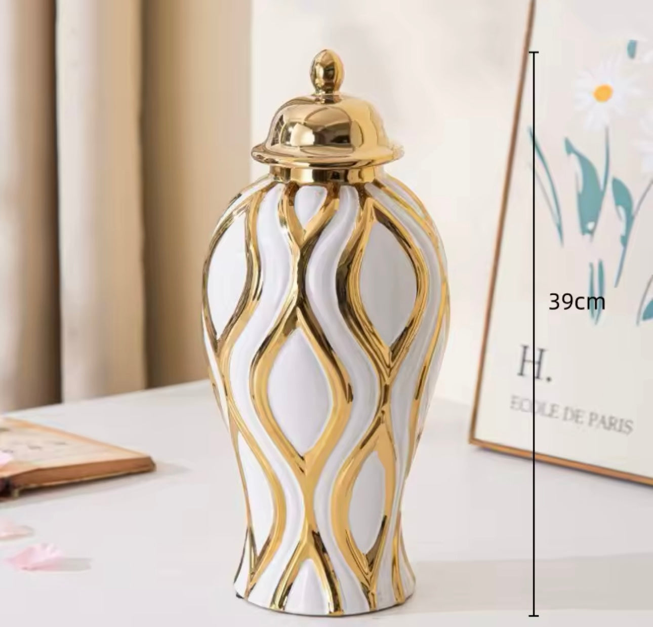 Gold stripe 2 ginger jar set