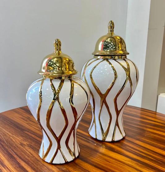 Gold stripe 2 ginger jar set