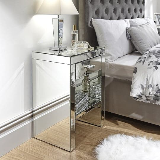Miami Mirror Pedestal 1 Drawer -Set of 2