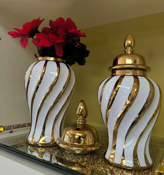 Gold stripe 1 ginger jar set