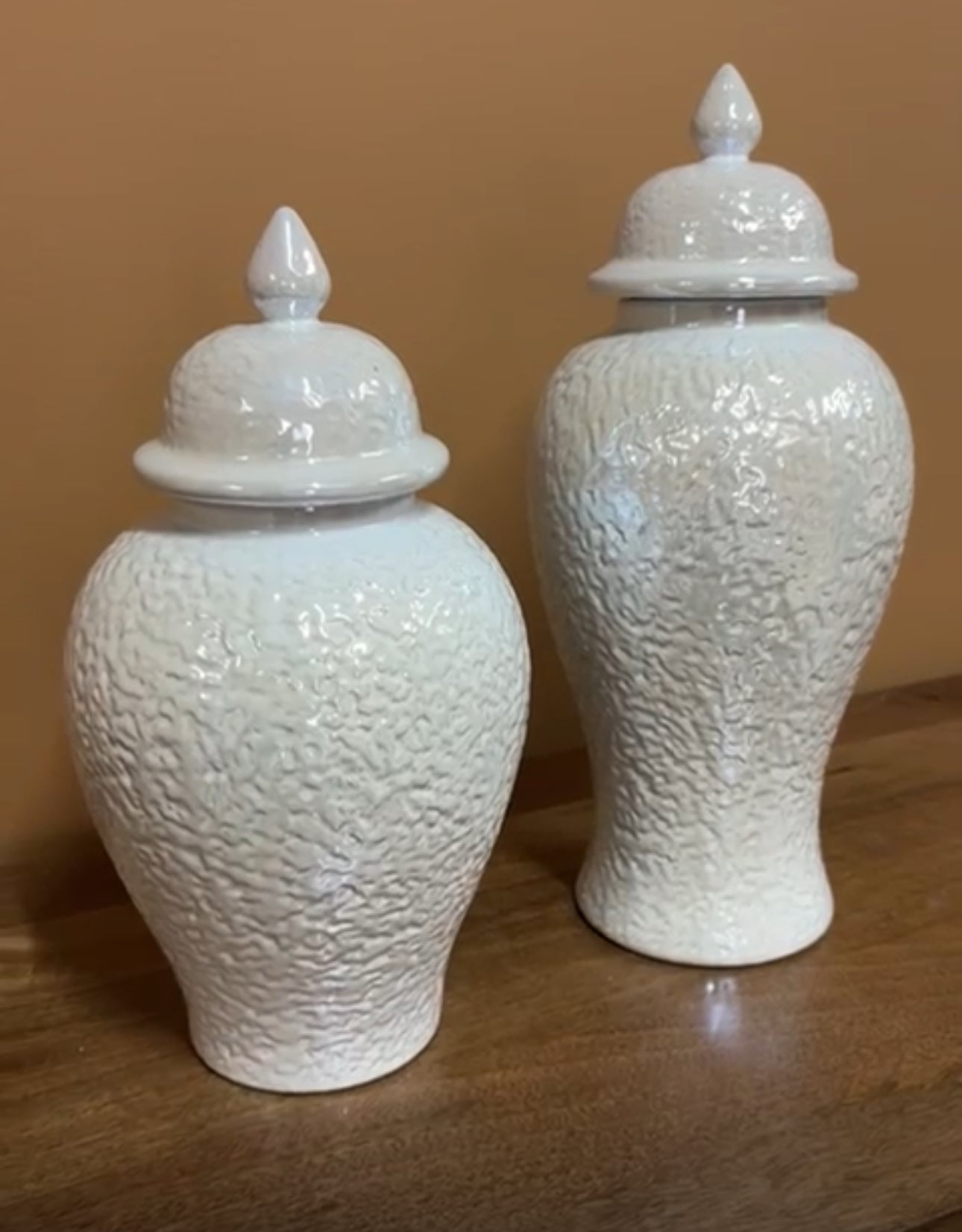 Textured white ginger jar set