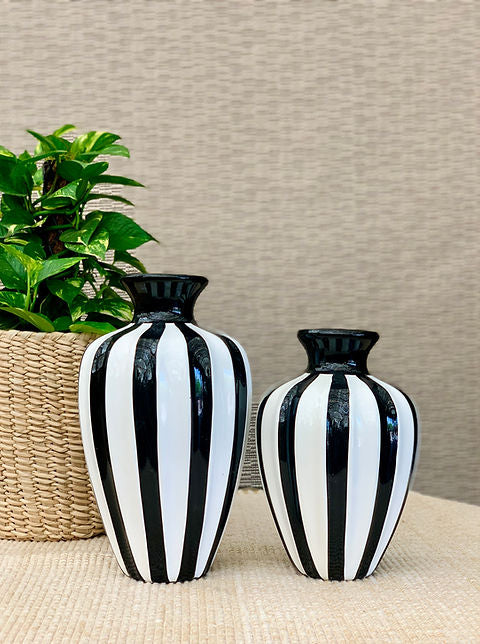 Black and white striped jar set
