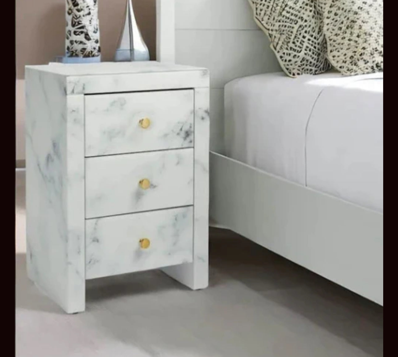 Marble effect bedside pedestal