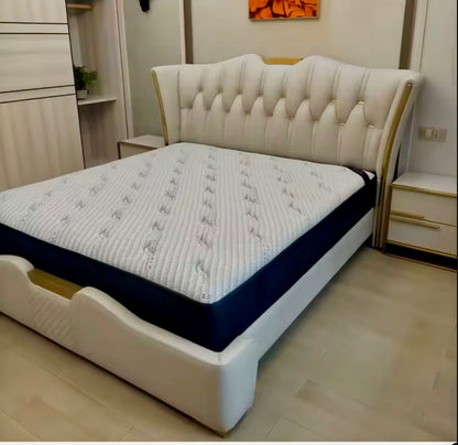 Button tufted leather bed