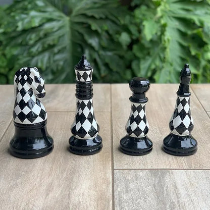 Checked chess decor set