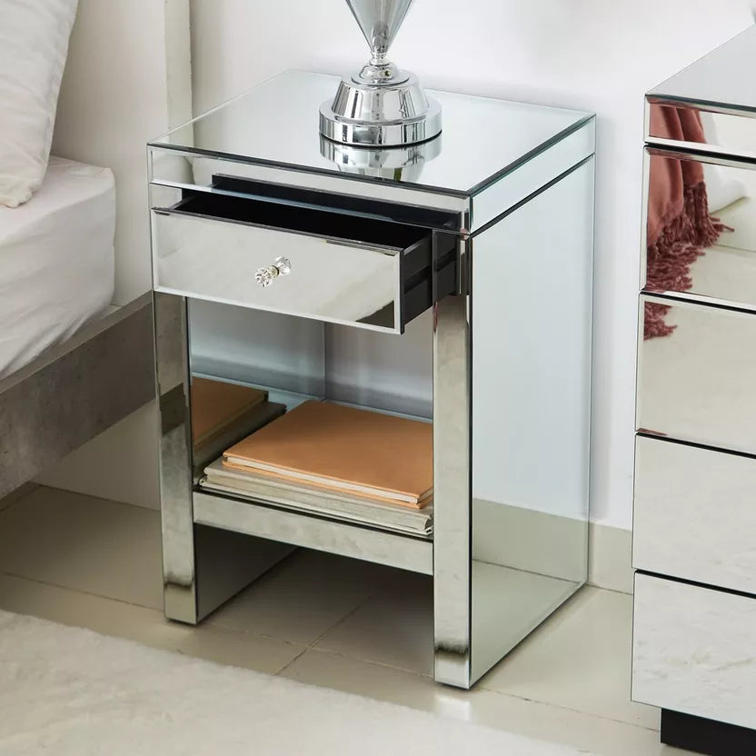 Miami Mirror Pedestal 1 Drawer -Set of 2