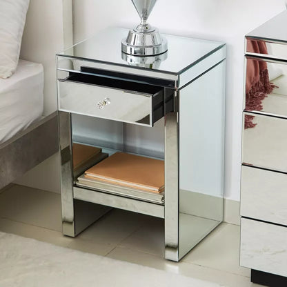 Miami Mirror Pedestal 1 Drawer -Set of 2