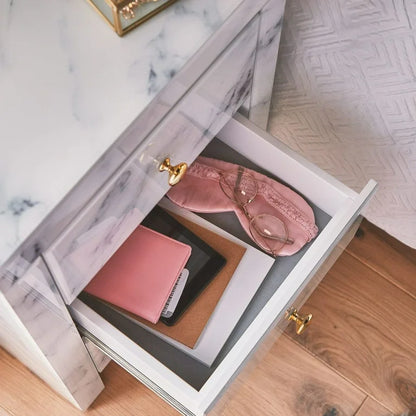Marble effect bedside pedestal