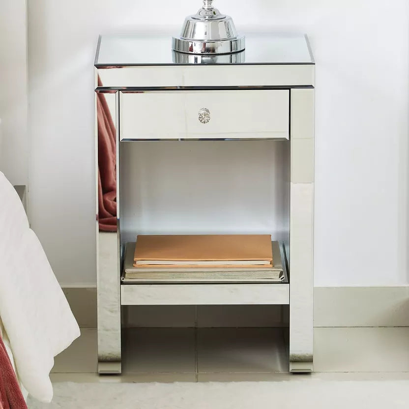 Miami Mirror Pedestal 1 Drawer -Set of 2
