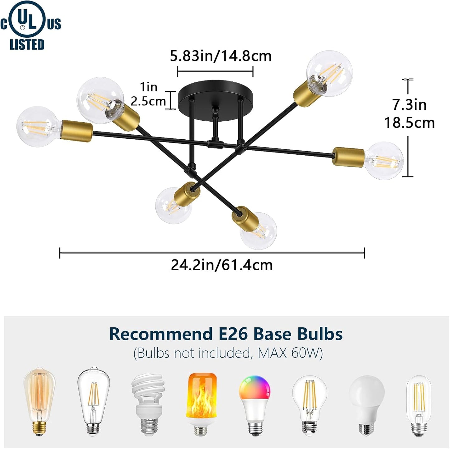 6 Bulb Light Satin Brass Ceiling Light