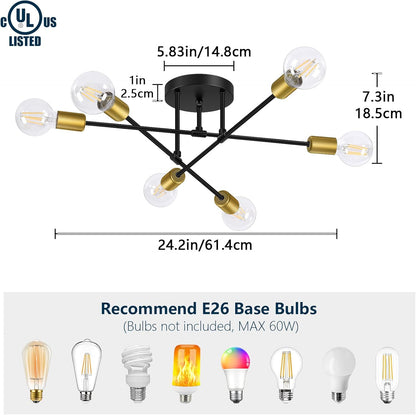 6 Bulb Light Satin Brass Ceiling Light