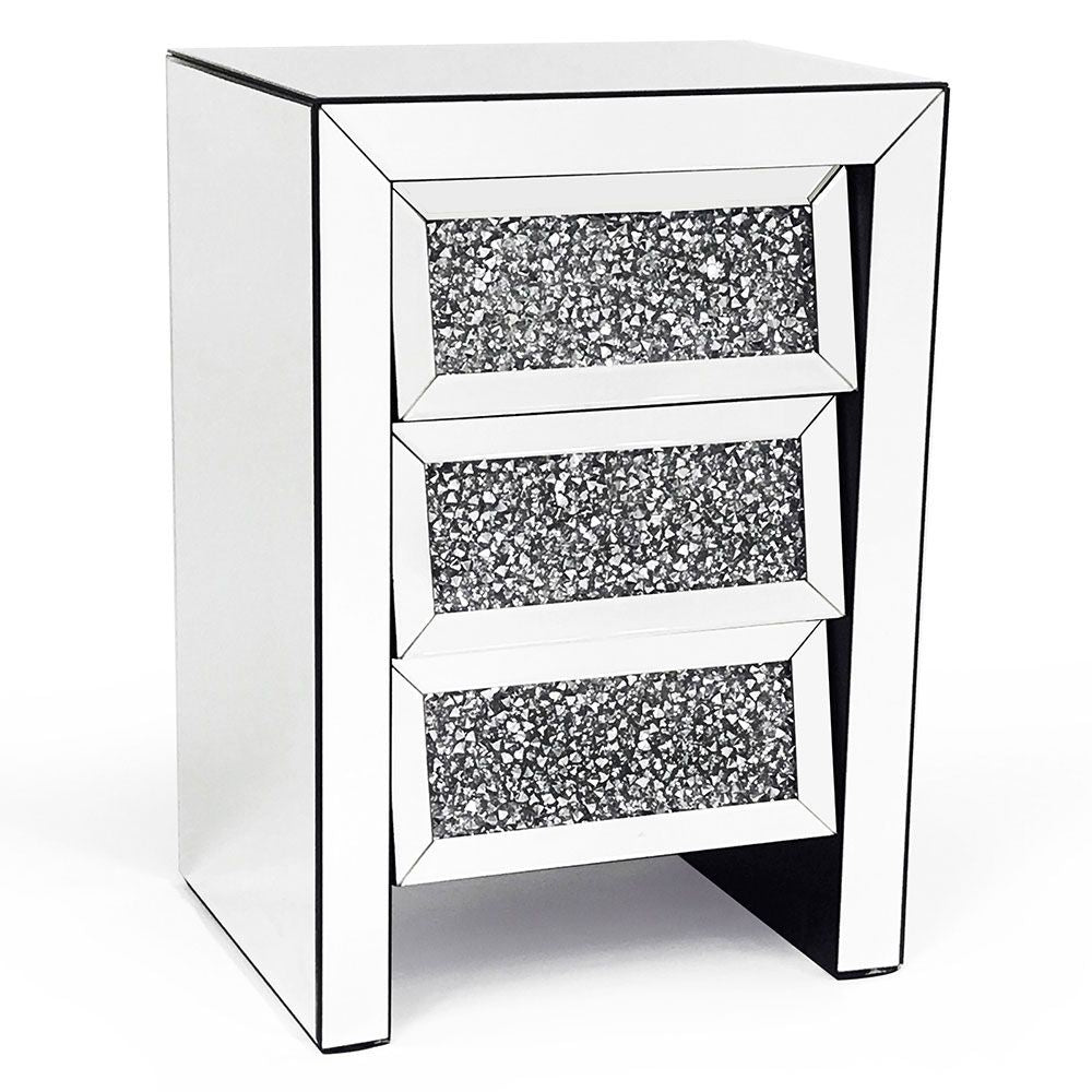 Diamond Mirror 3 Drawer Pedestal Knobless – set of 2