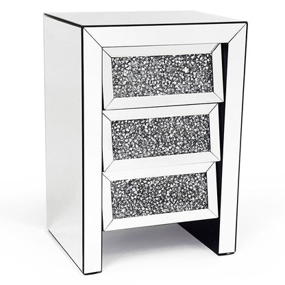 Diamond Mirror 3 Drawer Pedestal Knobless – set of 2