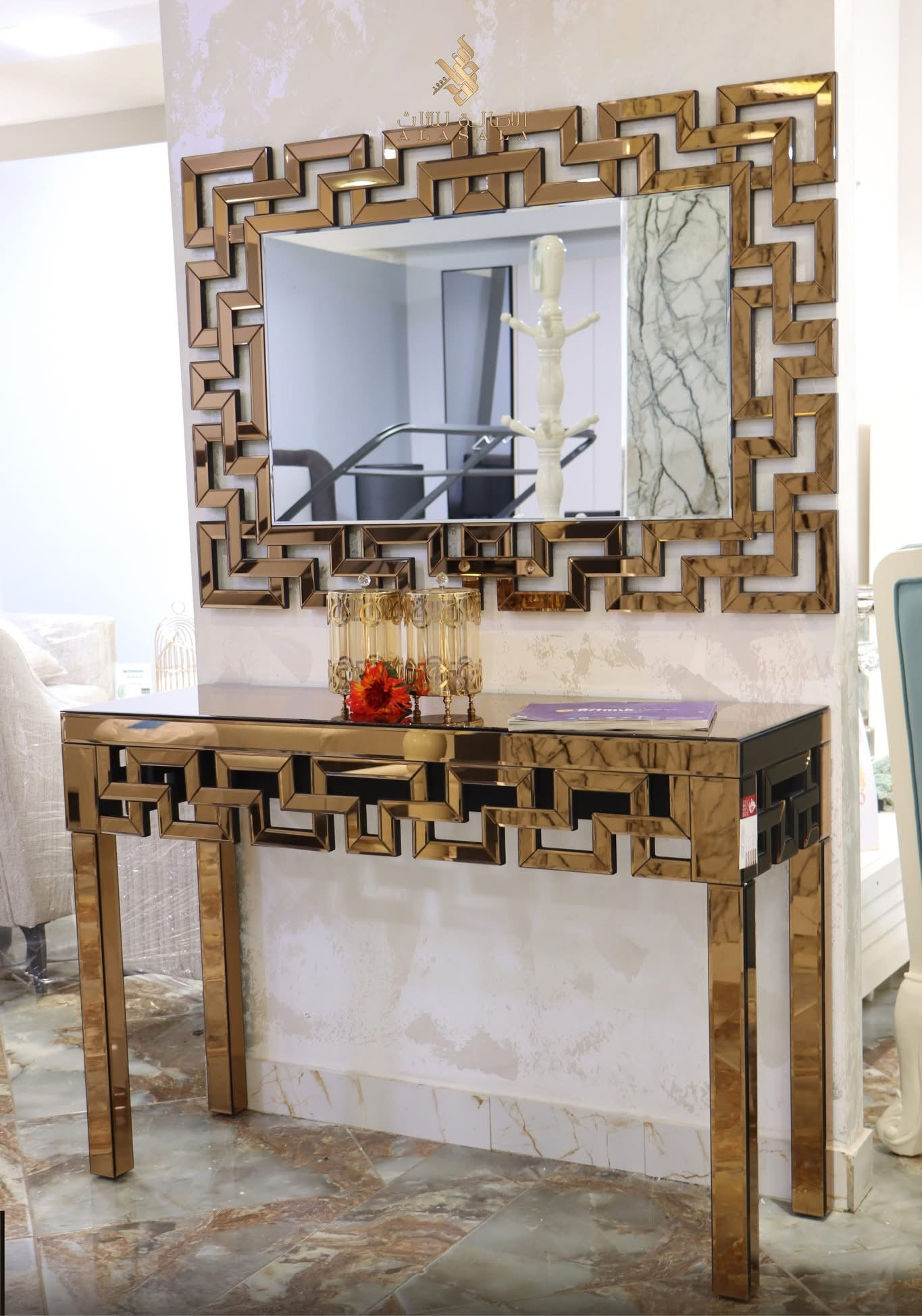 Geometric console and mirror set