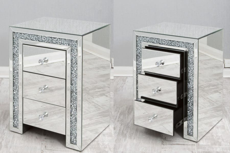 Diamond Mirror 3 Drawer Pedestal Border – Set of 2