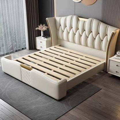 Button tufted leather bed