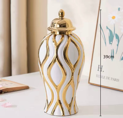 Gold stripe 2 ginger jar set