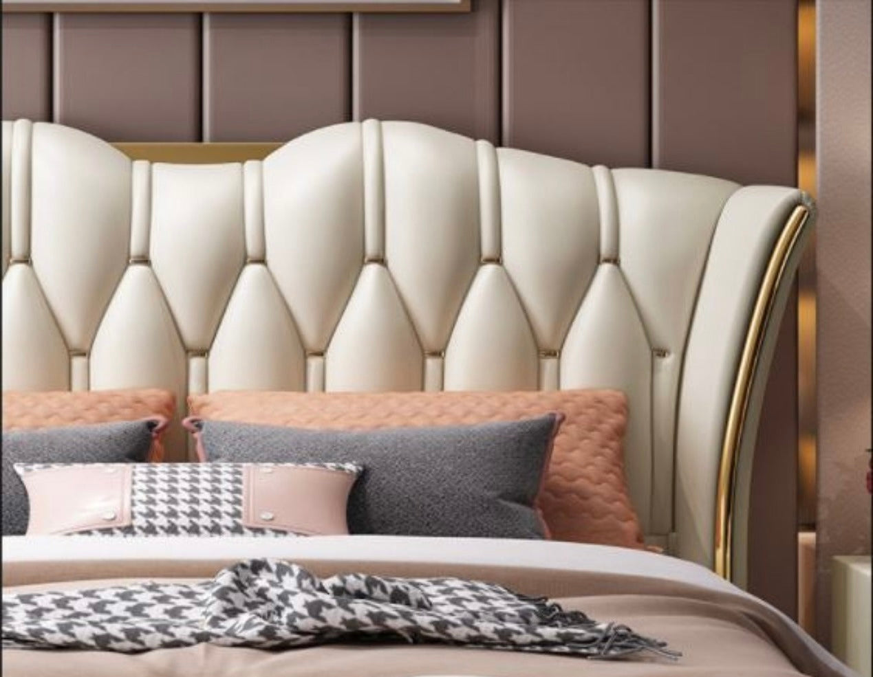 Button tufted leather bed