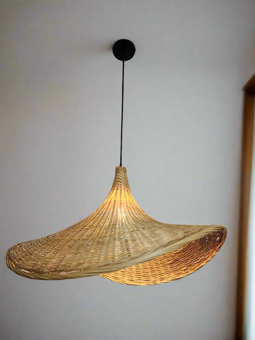 Nature Style Bamboo Weaved Hat Pendant Light