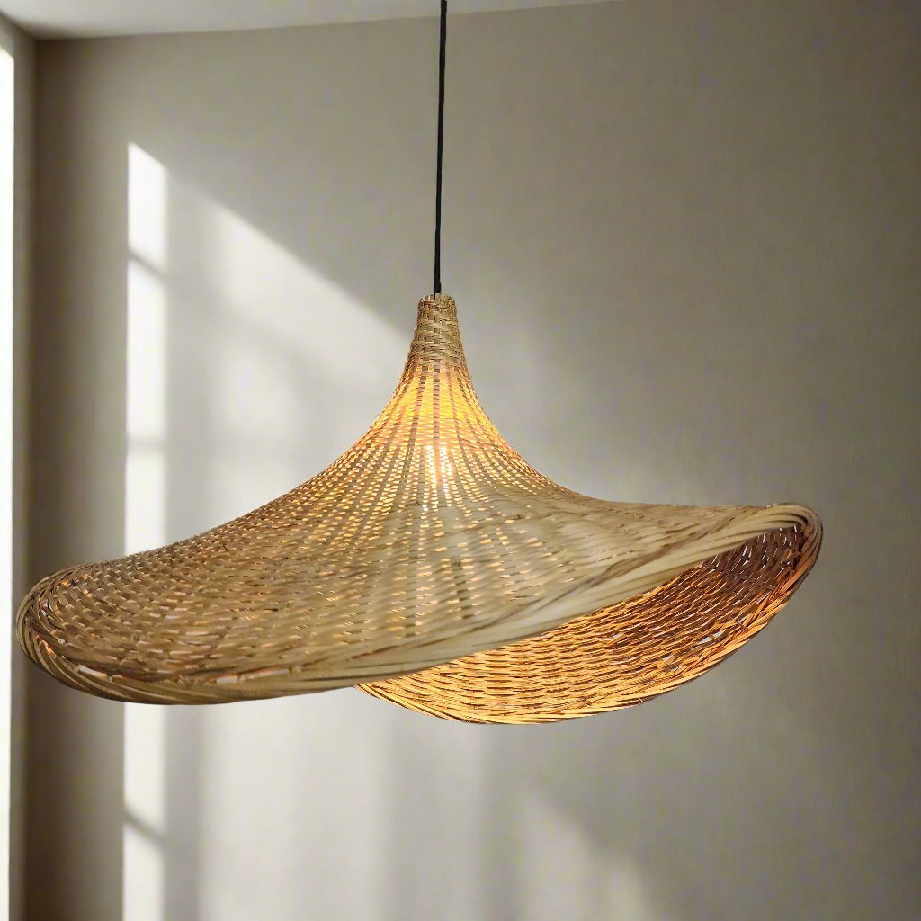 Nature Style Bamboo Weaved Hat Pendant Light