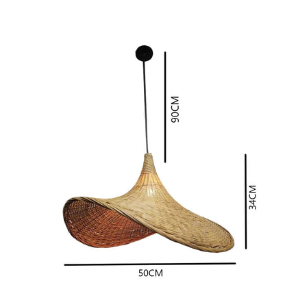 Nature Style Bamboo Weaved Hat Pendant Light