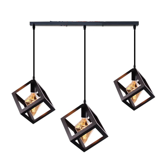 Metal Matte Black Cubes Pendant Light - Row of 03