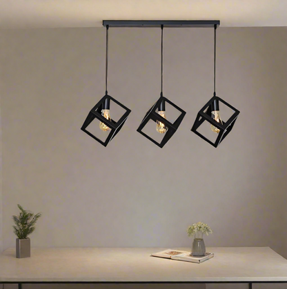 Metal Matte Black Cubes Pendant Light - Row of 03